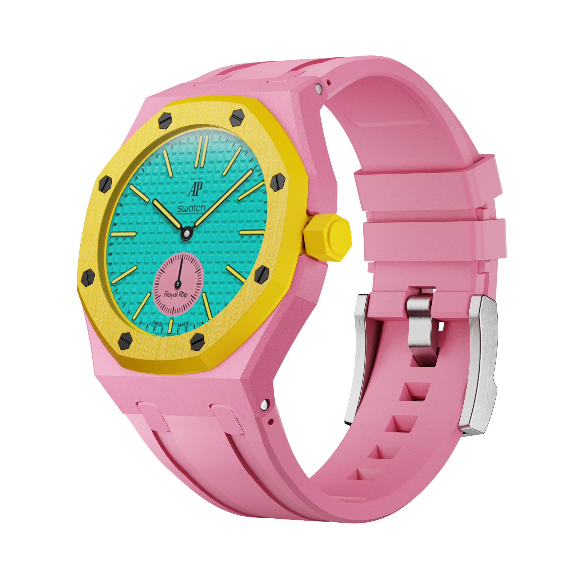 Silicone Rubber Strap For AP x Swatch Royal Pop Otg Roz
